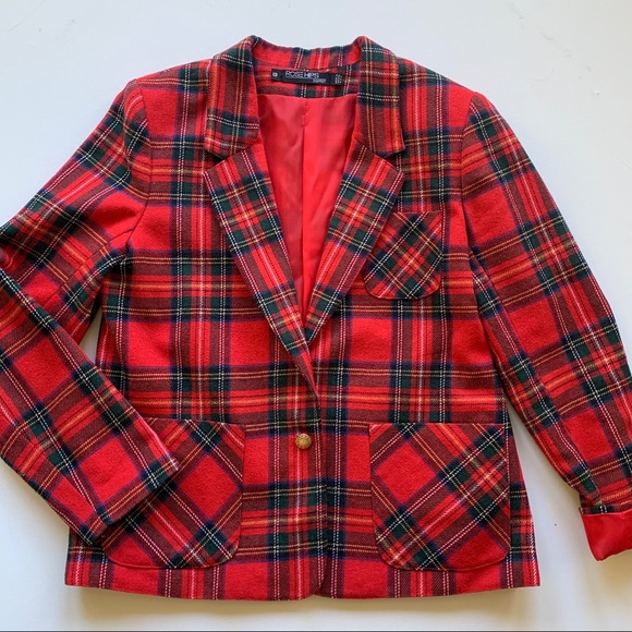 Esprit Jackets & Blazers - ESPRIT red Tartan plaid two button blazer 13